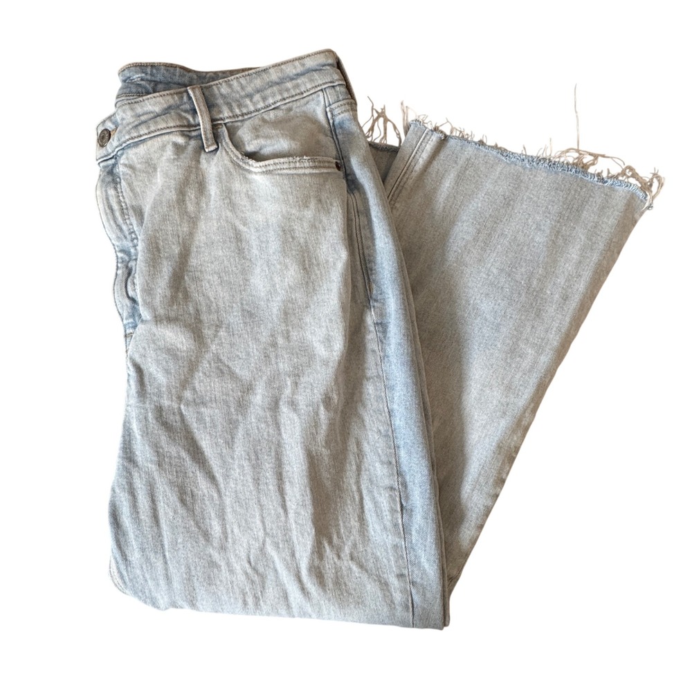 Old Navy‎ Higher High-Rise Flare Jeans Light Wash Raw Hem Cotton Stretch 18 Y2K